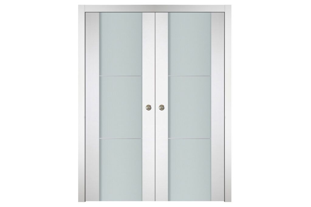 Nova Italia Vetro 2H Alaskan White Laminate Interior Door - Double Pocket