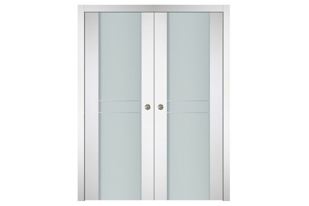 Nova Italia Vetro 2HC Alaskan White Laminate Interior Door - Double Pocket