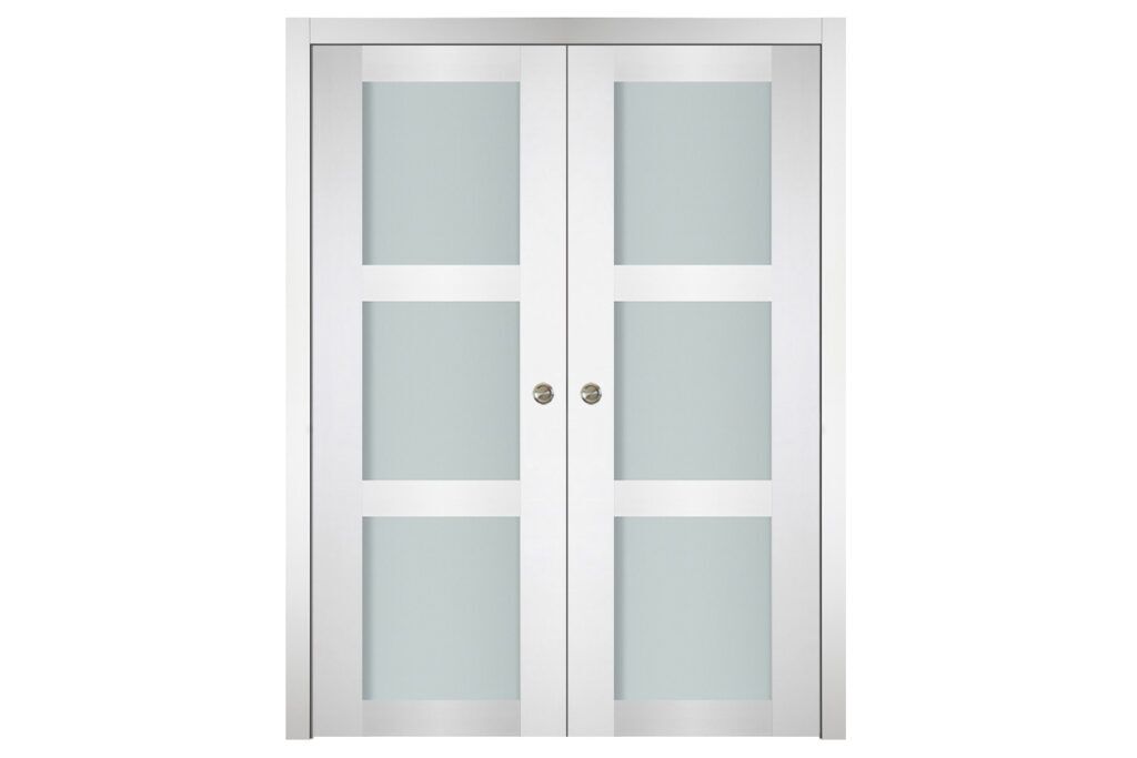 Nova Italia Vetro 3 Lite Alaskan White Laminate Interior Door - Double Pocket