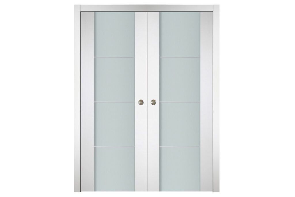 Nova Italia Vetro 3H Alaskan White Laminate Interior Door - Double Pocket