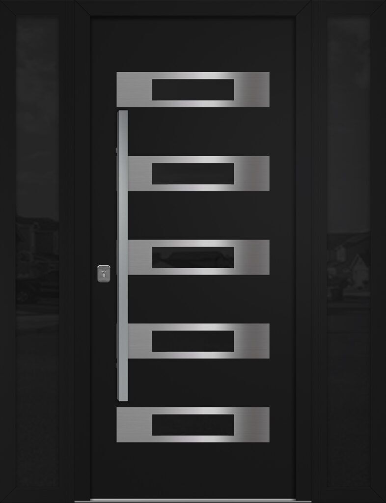 Nova Inox S5 Black Modern Exterior Door w Double Sidelight Right-in