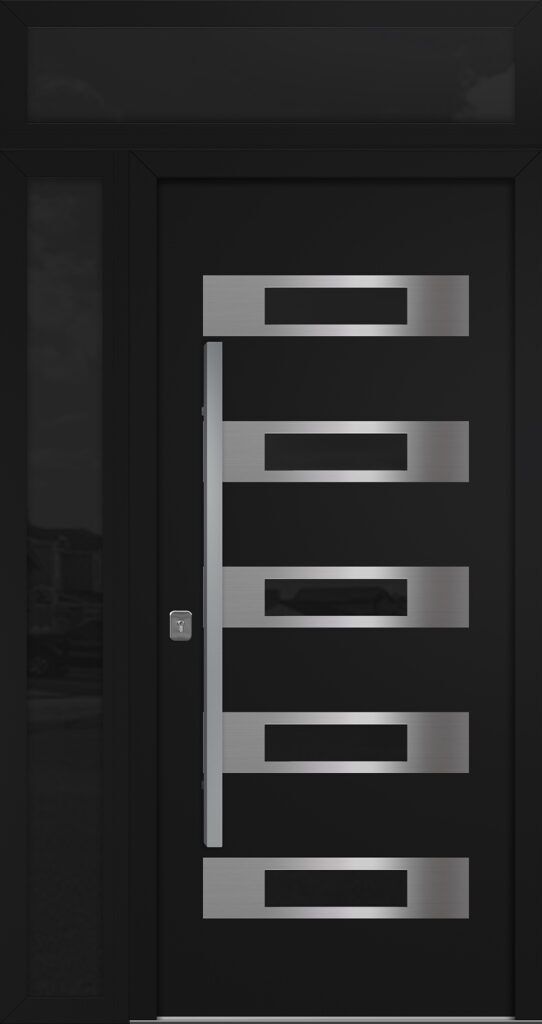 Nova Inox S5 Black Modern Exterior Door w Left Sidelight & Transom Right-in