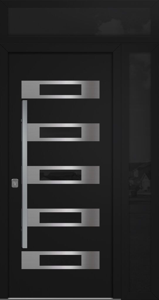 Nova Inox S5 Black Modern Exterior Door w Right Sidelight & Transom Right-in