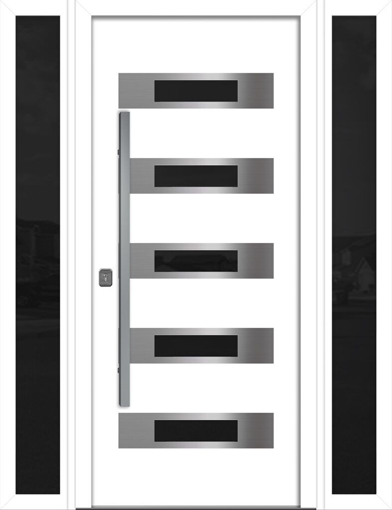 Nova Inox S5 White Modern Exterior Door w Double Sidelight Right-in
