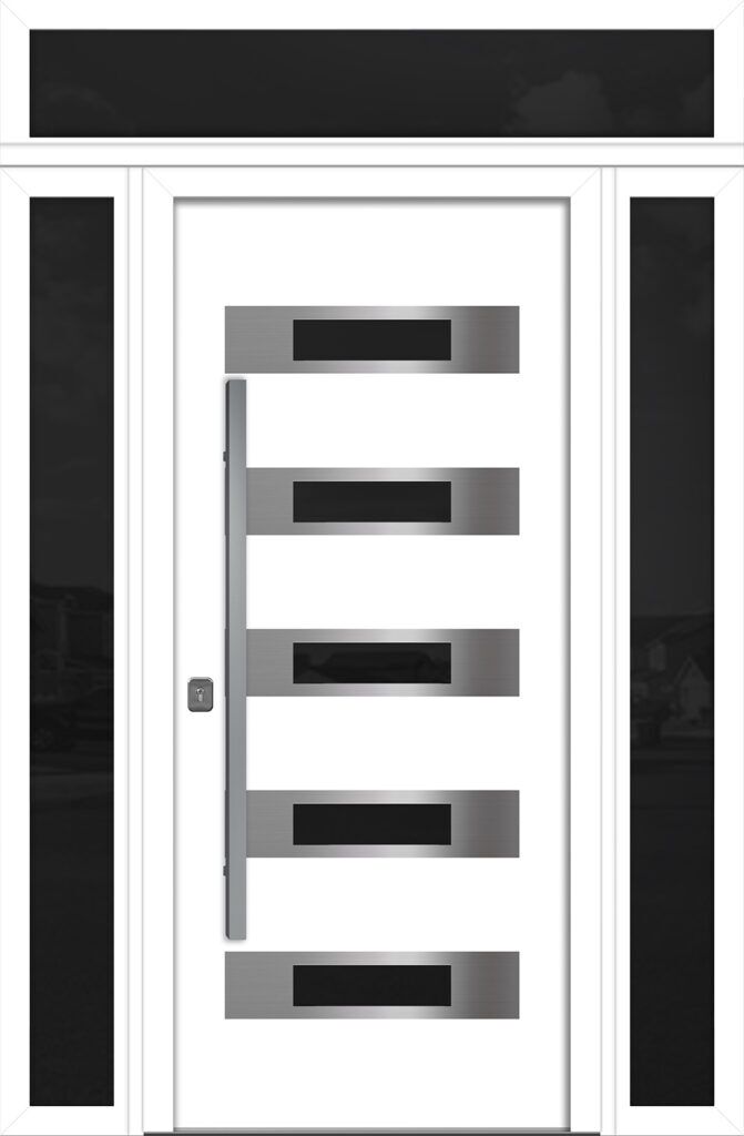 Nova Inox S5 White Modern Exterior Door w Double Sidelight & Transom Right-in