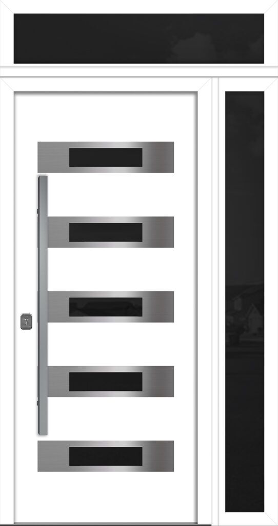 Nova Inox S5 White Modern Exterior Door w Right Sidelight & Transom Right-in