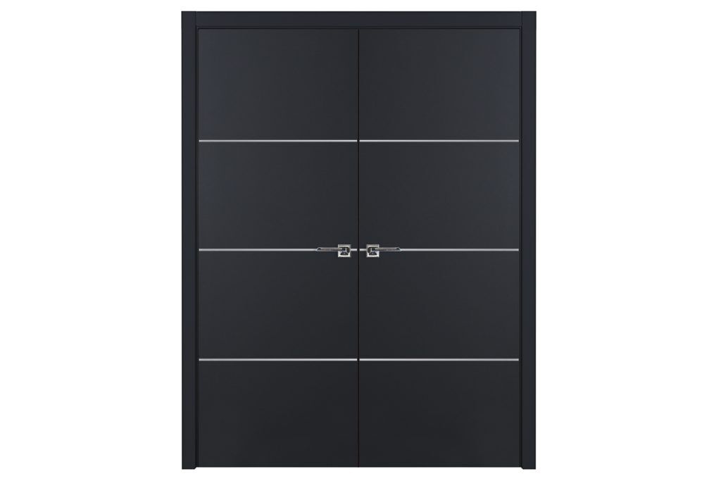Glam 009 G-Pro Soft Black Laminated Modern Interior Door - Double Door